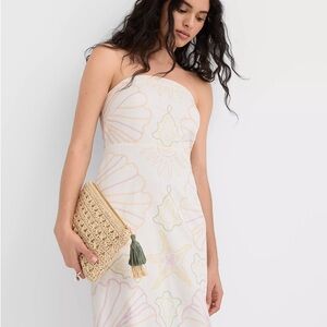 NWT LOFT Beach Seashell Linen Cotton Strapless Midi Dress